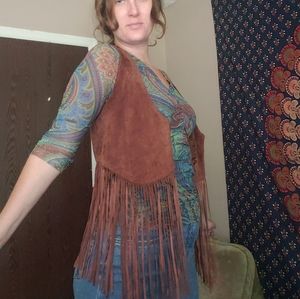 Fossil Brown Suede Fringe Vest